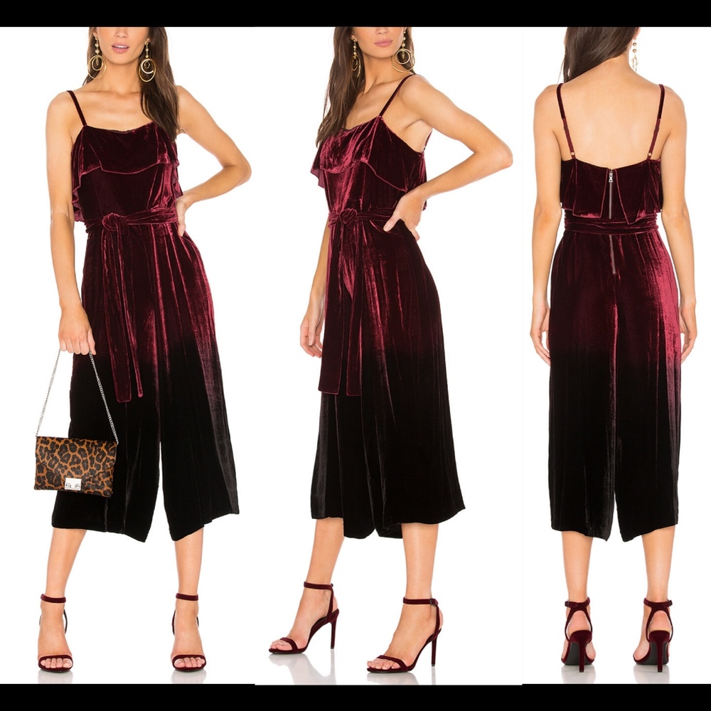 NEW $595 Alice + Olivia Ally Cropped Velvet Jumpsuit in Wine‎ Ombre [SZ 6 ]